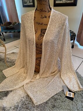 Alfani Open-Front Sequin Cardigan - Cream